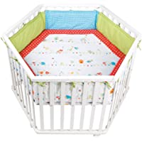Parque en madera maciza lacado en blanco roba- parque hexagonal- superficie segura de juegos con suelo y protector…
